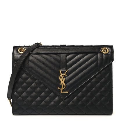 Saint Laurent Grain De Poudre Textured Mixed Matelasse Large Triquilt Monogram Satchel Black 1 of 10