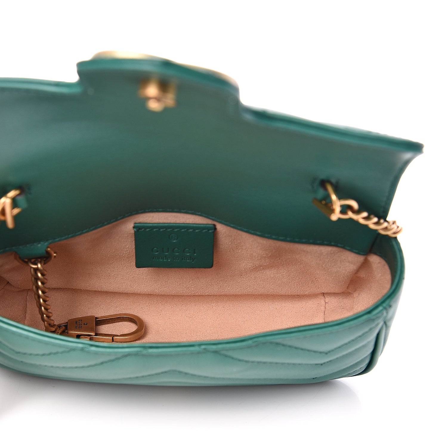 Calfskin Matelasse Super Mini GG Marmont Shoulder Bag Emerald Green