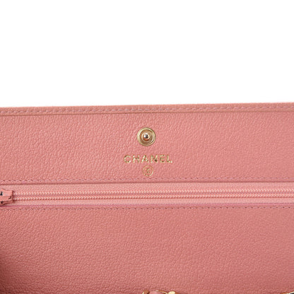 Chanel Goatskin Embossed Camellia Wallet On Chain WOC Light Pink 6 of 12