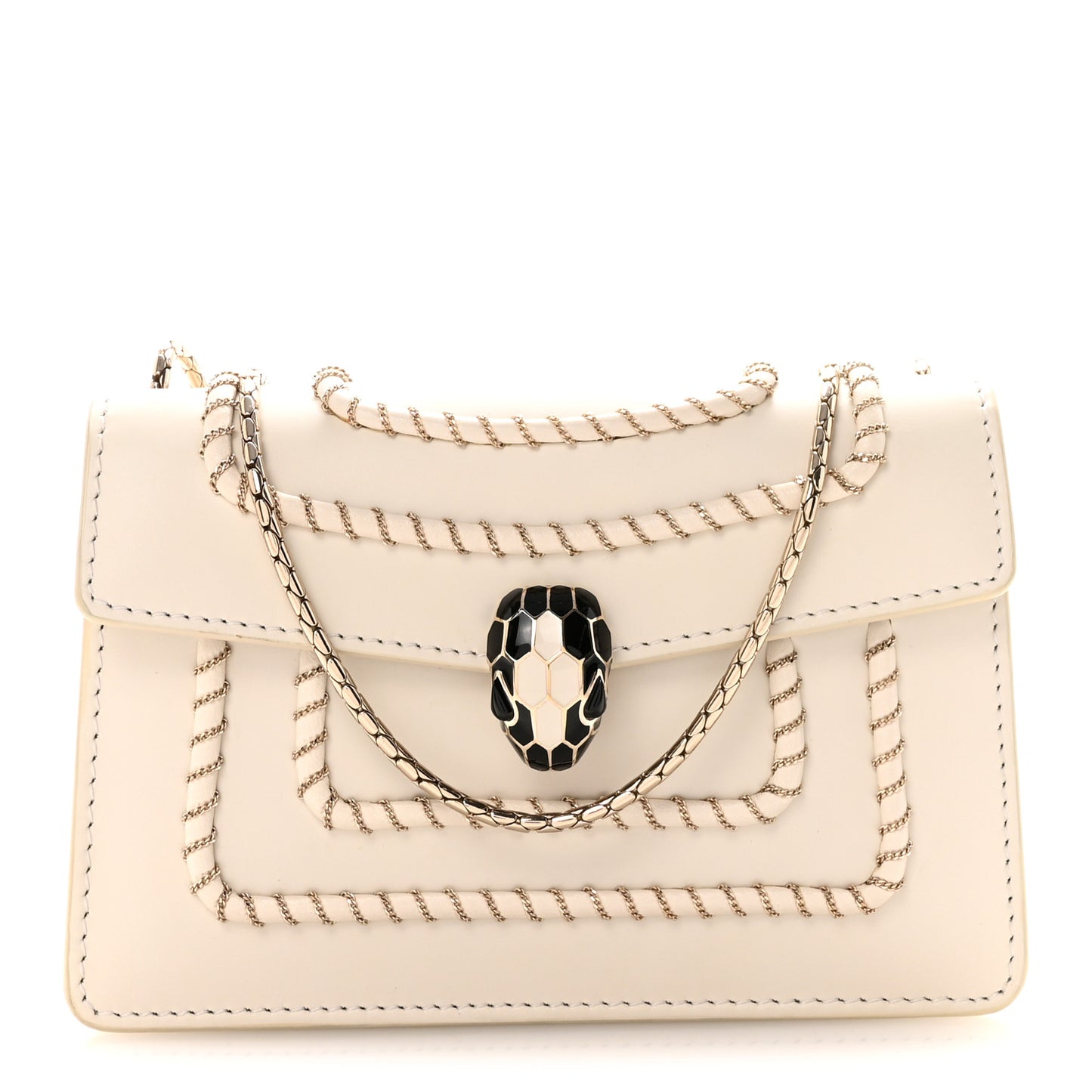 Calfskin Woven Chain Serpenti Forever Crossbody Bag White