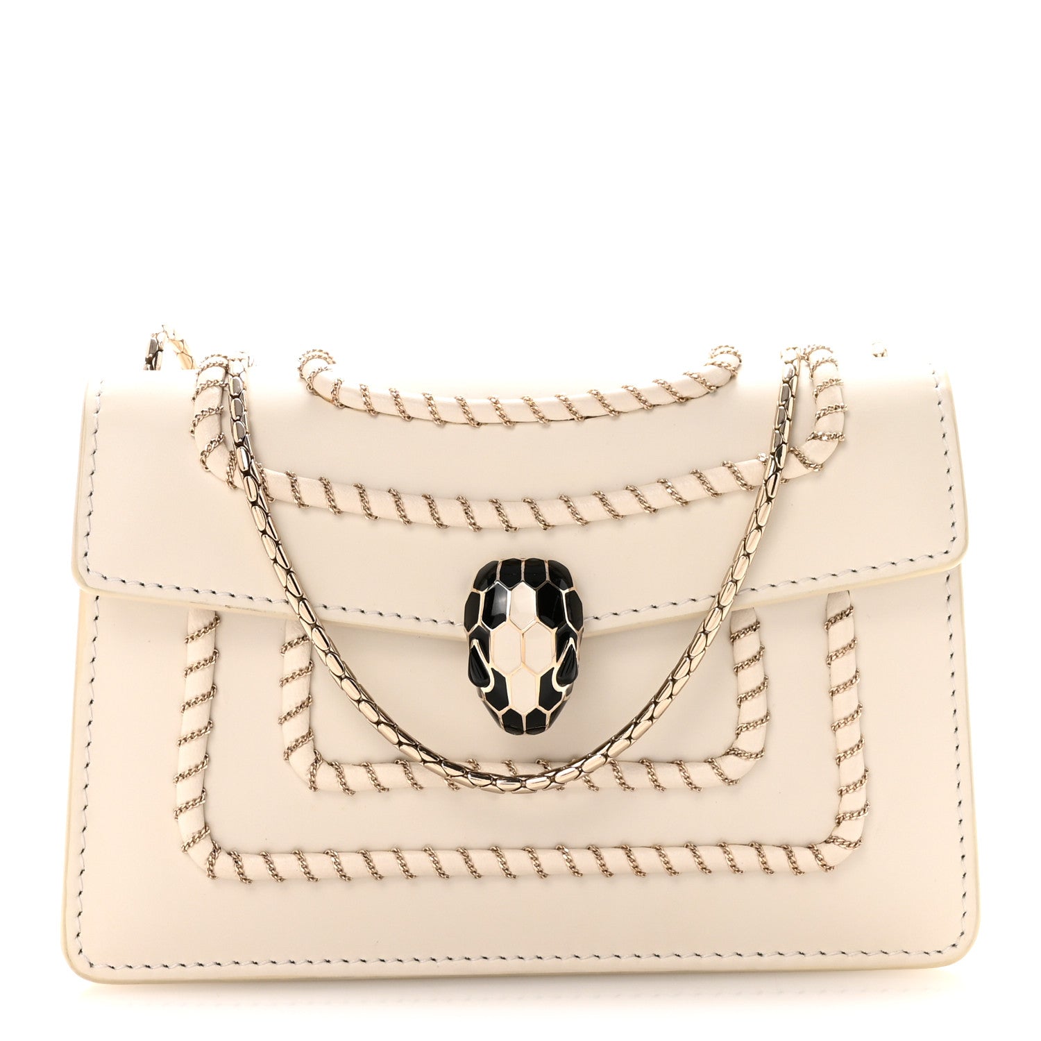 Bulgari Calfskin Woven Chain Serpenti Forever Crossbody Bag White 1 of 9