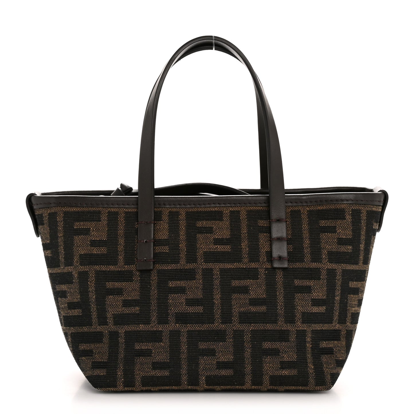 Fabric Jacquard Vitello Grace FF 1974 Mini Roll Tote Tobacco Moro Ebano
