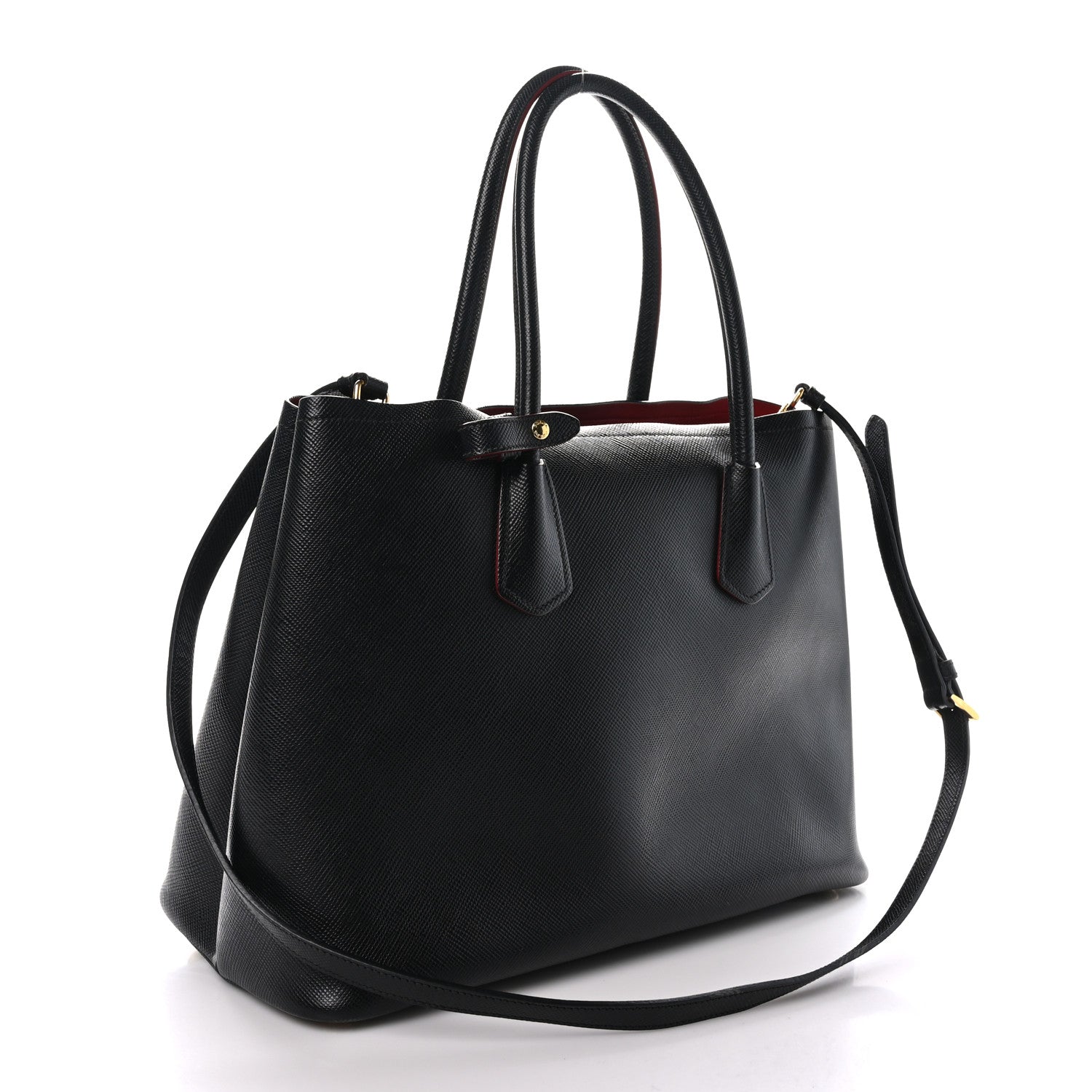 Prada Saffiano Cuir Large Double Bag Black Fuoco 3 of 9