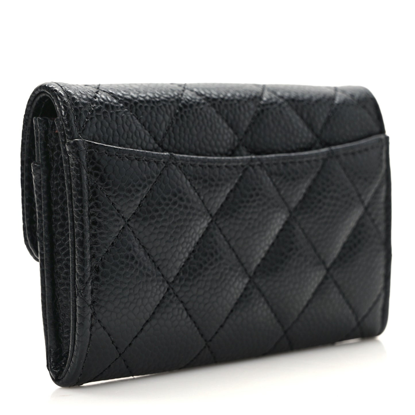 Caviar Quilted Flap Card Holder Wallet Black