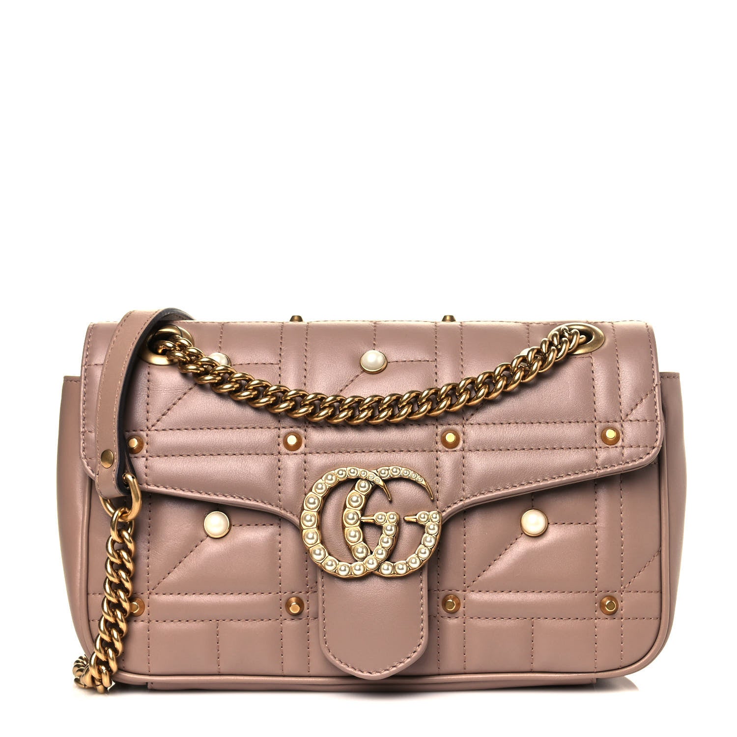 Gucci Calfskin Matelasse Studded Mini Pearly GG Marmont Shoulder Bag Porcelain Rose 1 of 12
