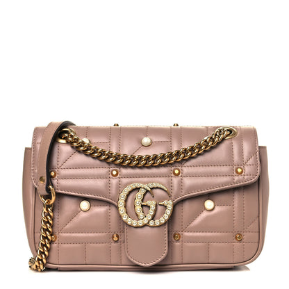 Gucci Calfskin Matelasse Studded Mini Pearly GG Marmont Shoulder Bag Porcelain Rose 1 of 12