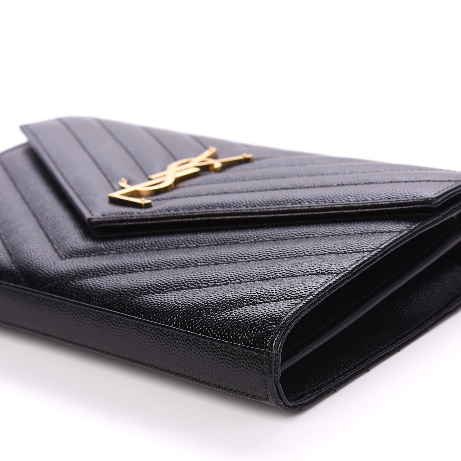 Saint Laurent Grain De Poudre Matelasse Chevron Monogram Chain Wallet Black 7 of 9