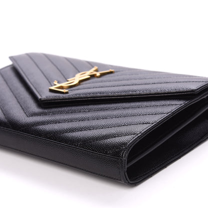 Saint Laurent Grain De Poudre Matelasse Chevron Monogram Chain Wallet Black 7 of 9