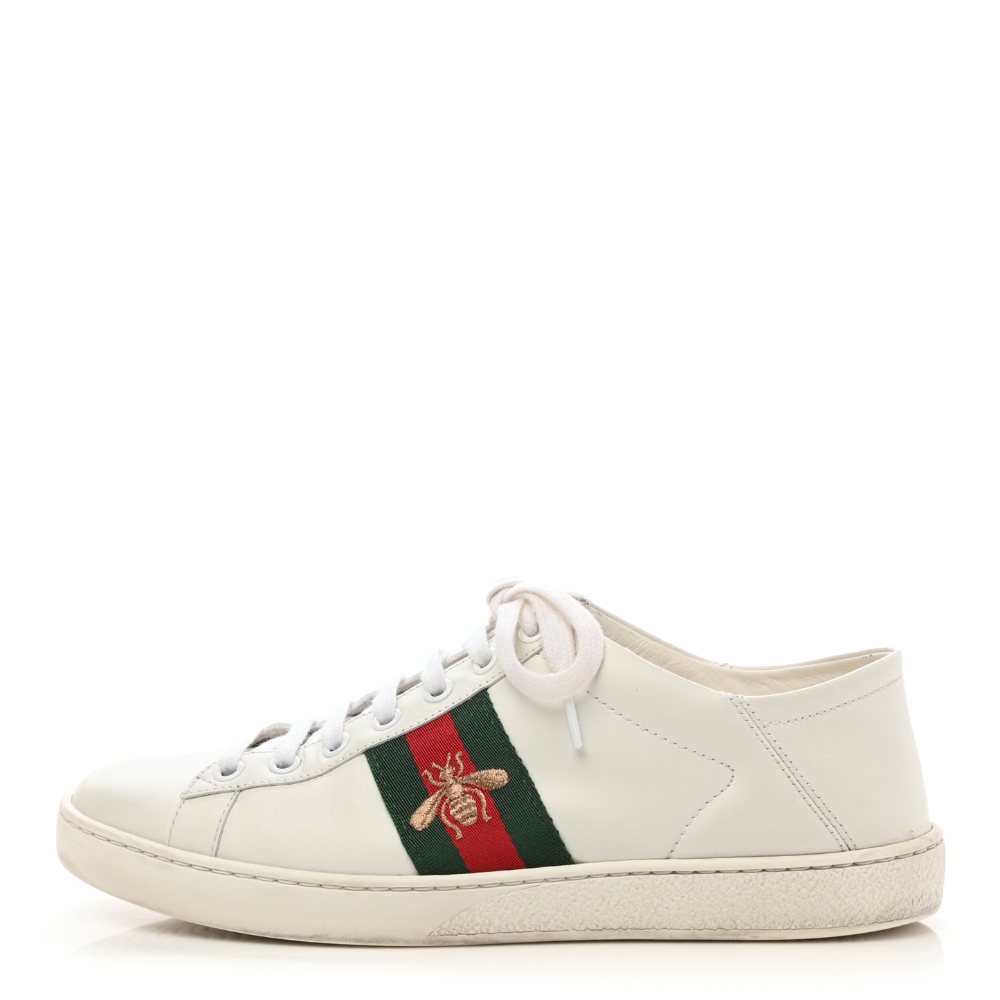 Calfskin Web Bee Embroidered Womens Ace Sneakers 38 White Green