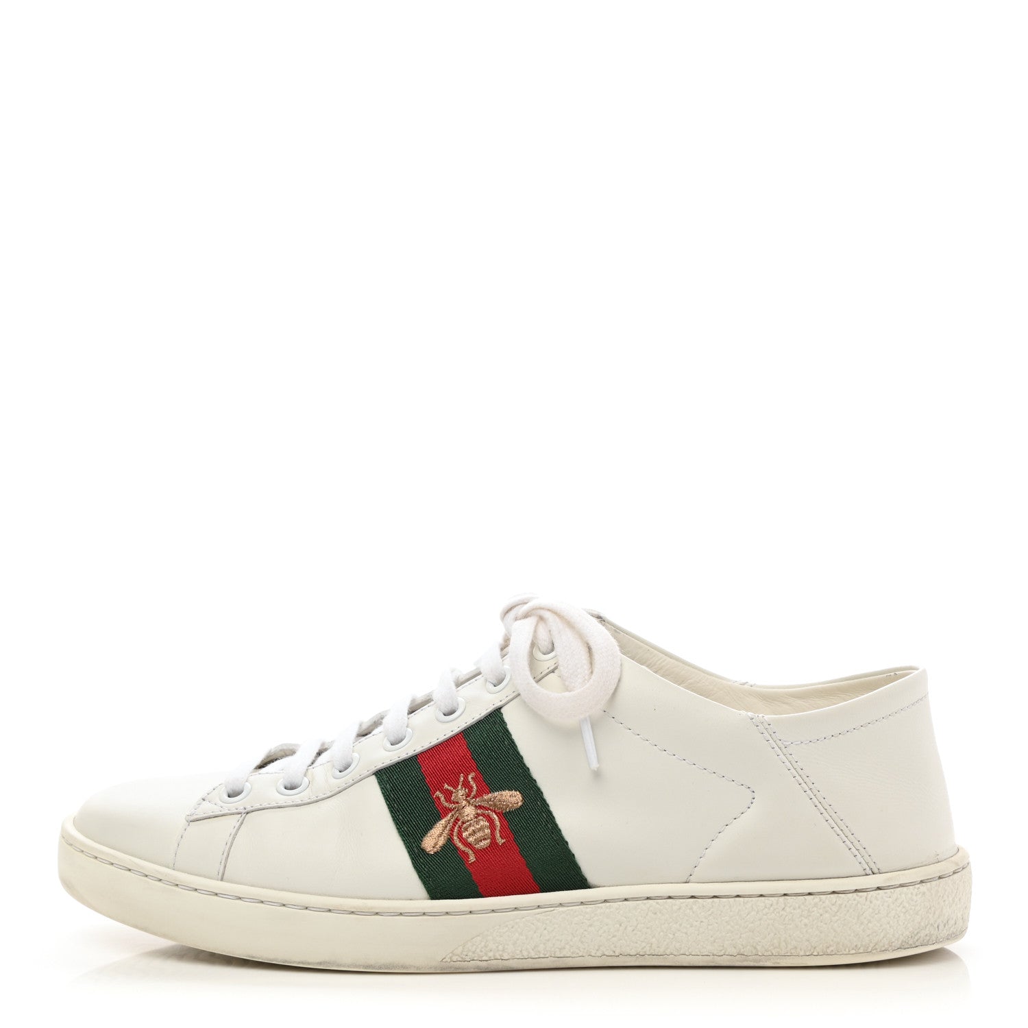 Gucci Calfskin Web Bee Embroidered Womens Ace Sneakers 38 White Green 1 of 18