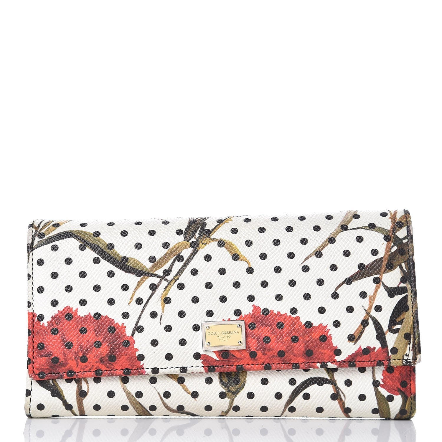 Dolce & Gabbana Dauphine Polka Dot Floral Print Continental Wallet White 1 of 6