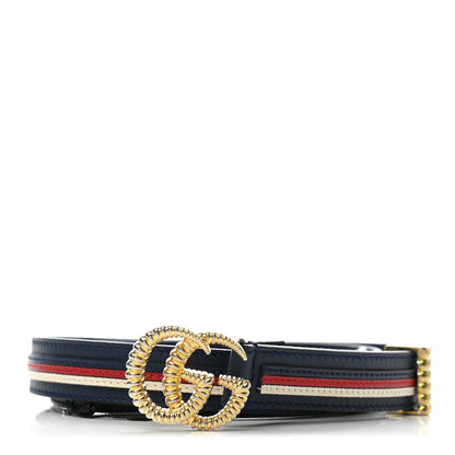 Gucci Calfskin Sylvie Stripe Torchon Double G 20mm Belt 85 34 Maritime Hibiscus Red Mystic White 1 of 6