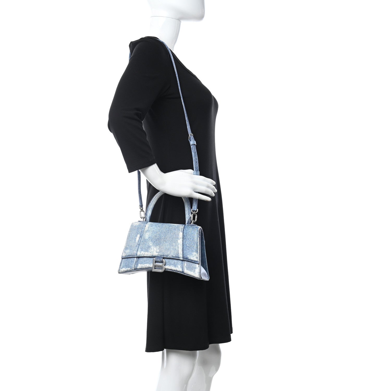 Balenciaga Nappa Denim Printed Small Hourglass Top Handle Bag Denim Blue 2 of 10