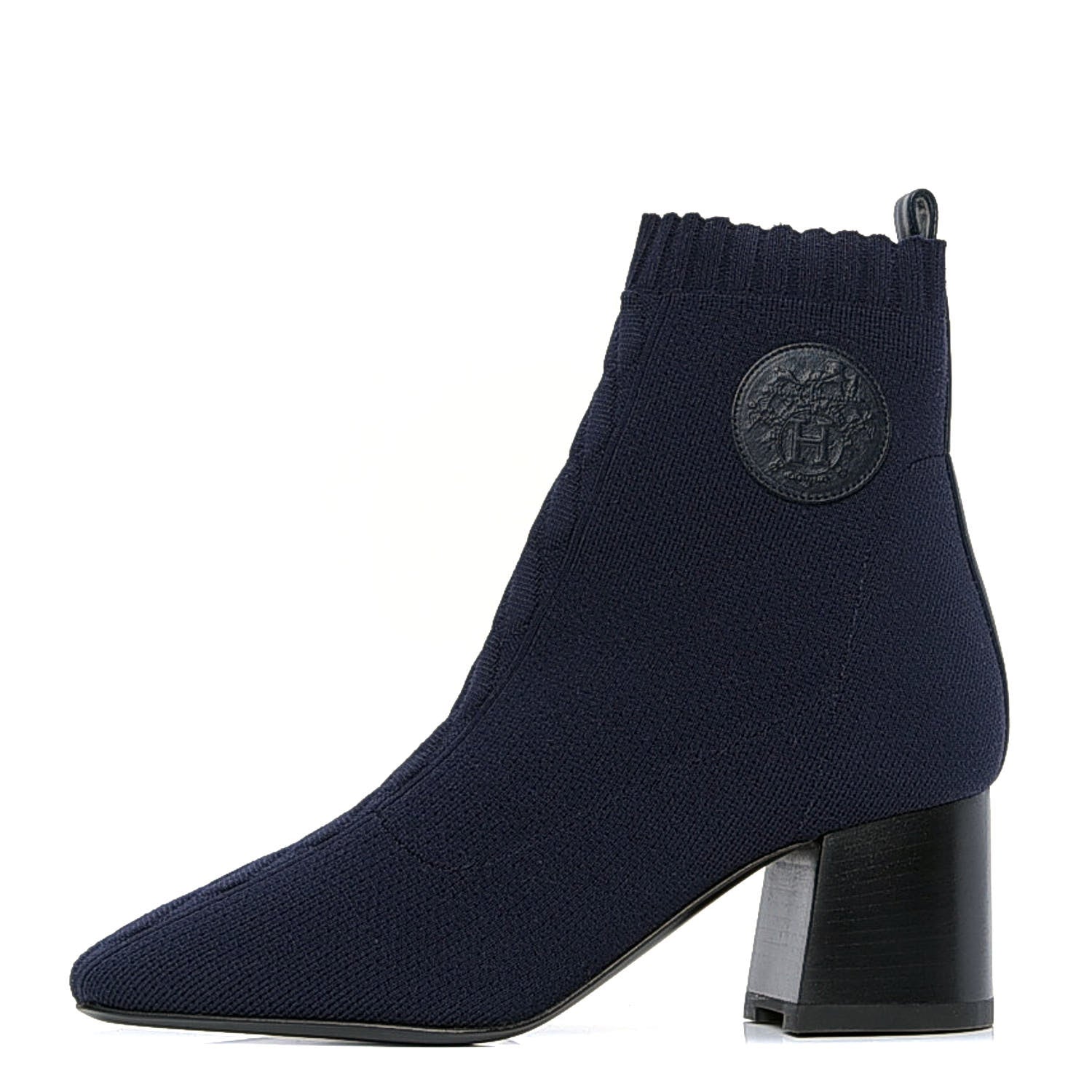 Hermes Knit Calfskin Volver 60 Ankle Boots 36.5 Bleu Diplomatique 1 of 6