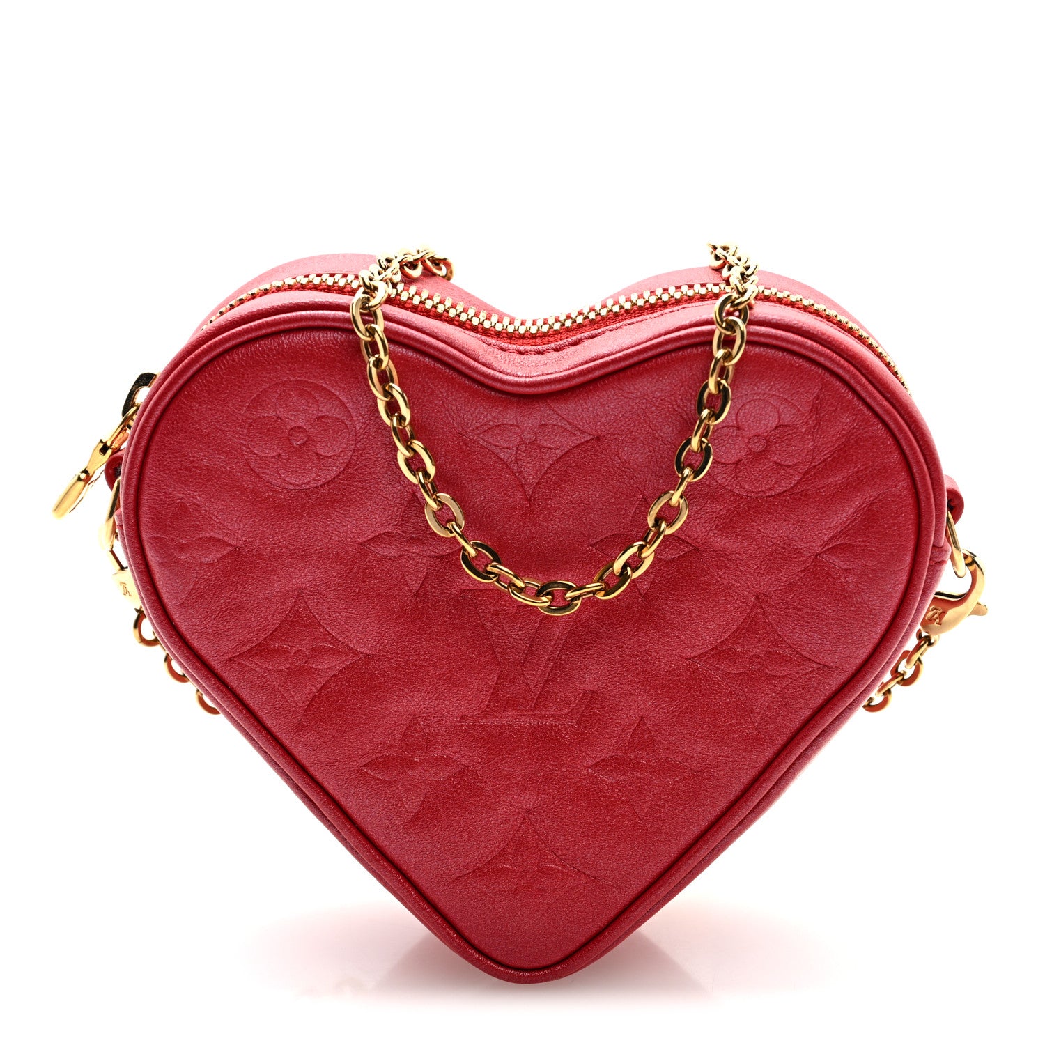 Louis Vuitton Lambskin Embossed Monogram Fall In Love Sac Coeur Heart Chain Bag Lipstick Red 1 of 8