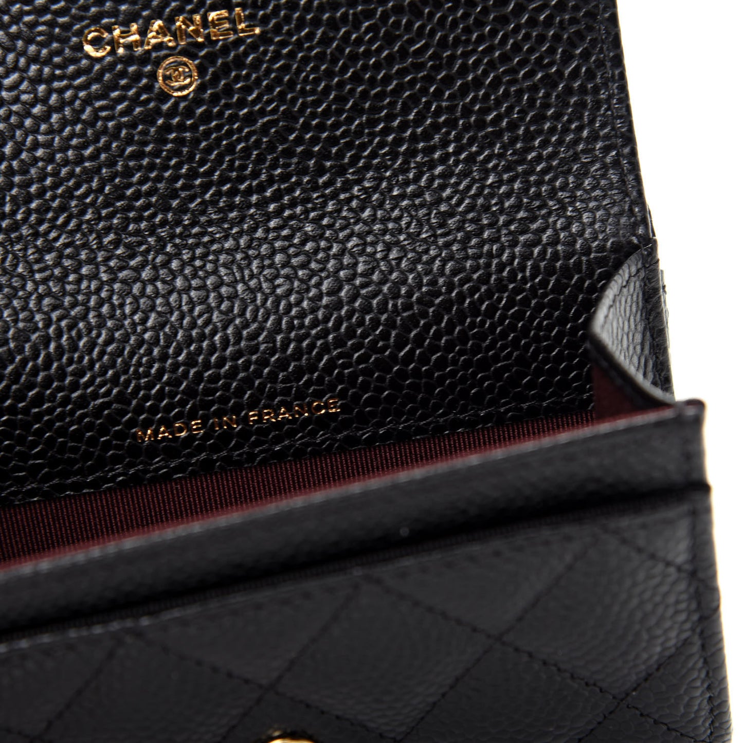 Caviar Quilted Flap Card Holder Wallet Black