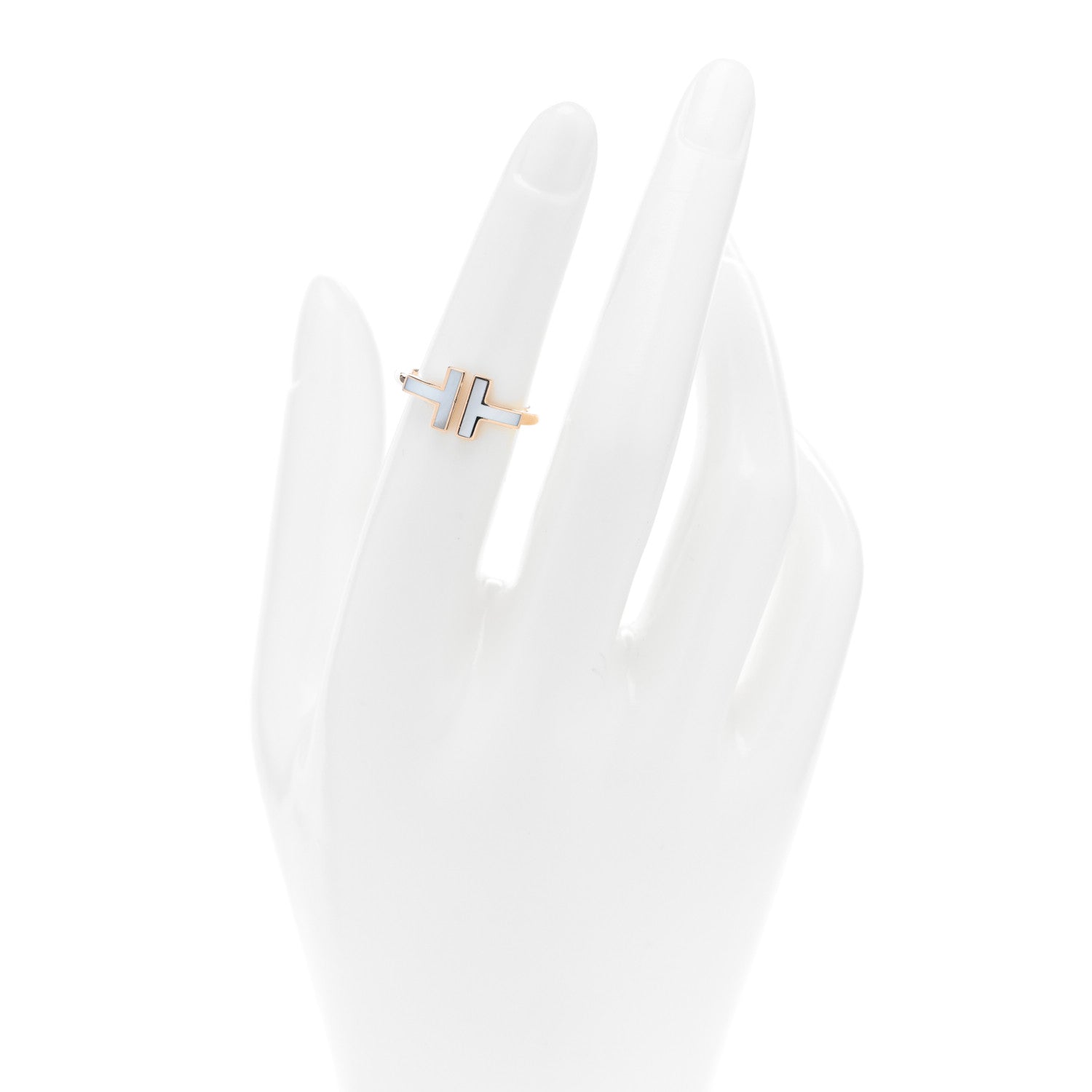 Tiffany 18K Rose Gold Mother of Pearl T Wire Ring 50 5.25 2 of 4