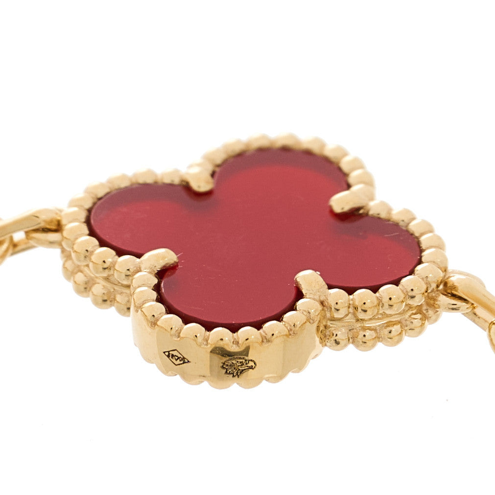 18K Yellow Gold Carnelian 5 Motifs Vintage Alhambra Bracelet