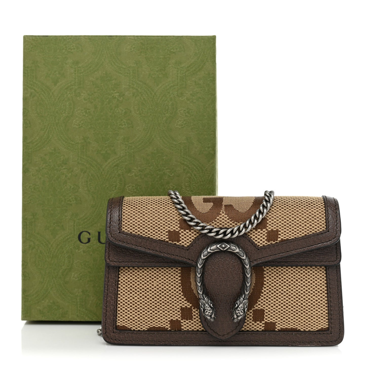 Monogram Jumbo GG Textured Dollar Calfskin Super Mini Dionysus Shoulder Bag Camel Ebony New Acero