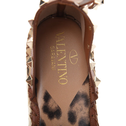 Valentino Garavani Canvas Leopard Print Rockstud Ankle Wrap Espadrille Flatform Sandals 41 Brown 7 of 8