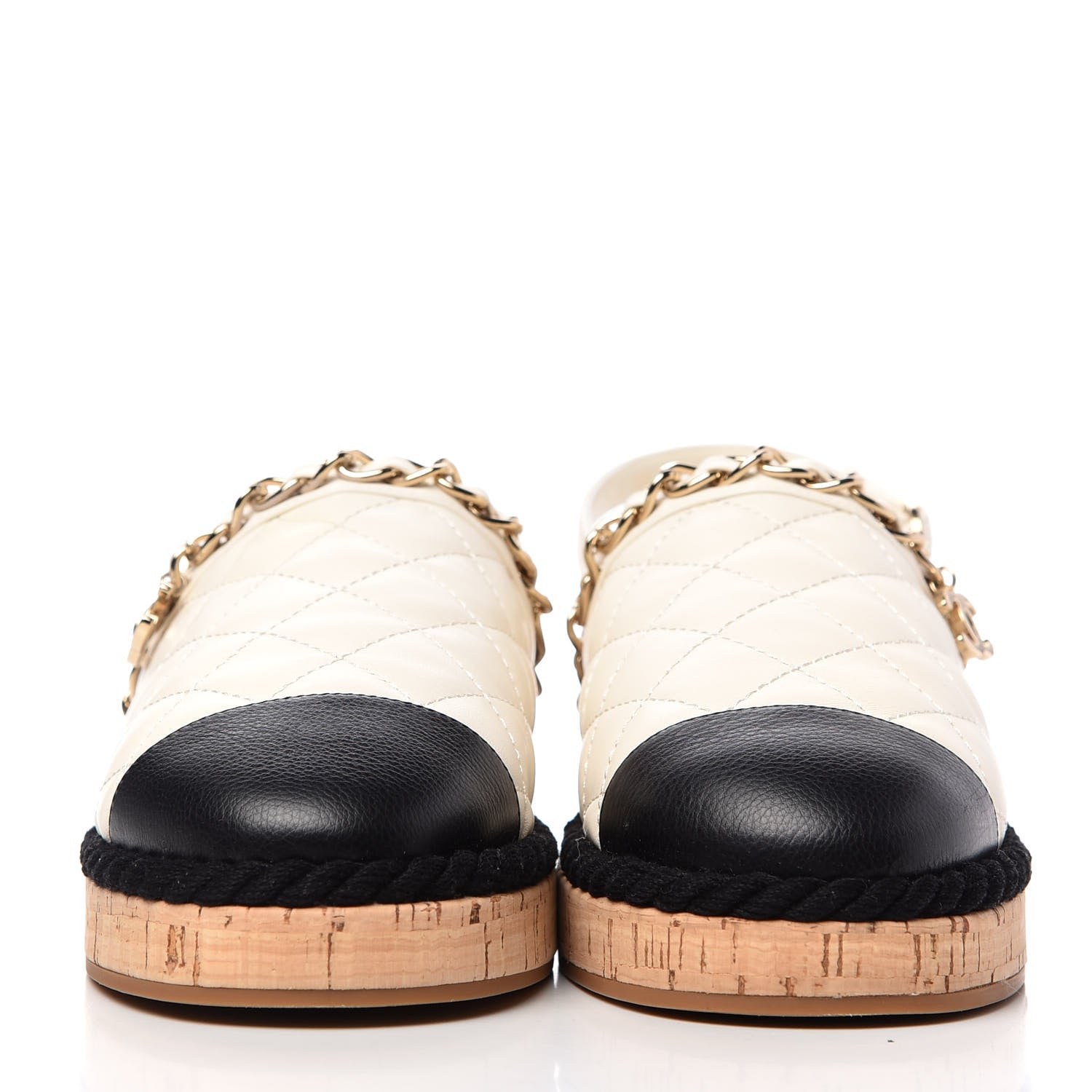 Chanel Lambskin Calfskin Cap Toe Chain Mules Sandals 36 Ivory Black 2 of 11