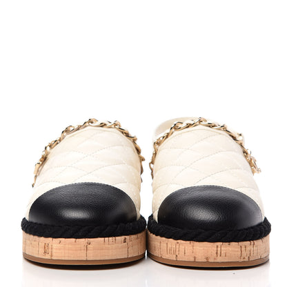 Chanel Lambskin Calfskin Cap Toe Chain Mules Sandals 36 Ivory Black 2 of 11