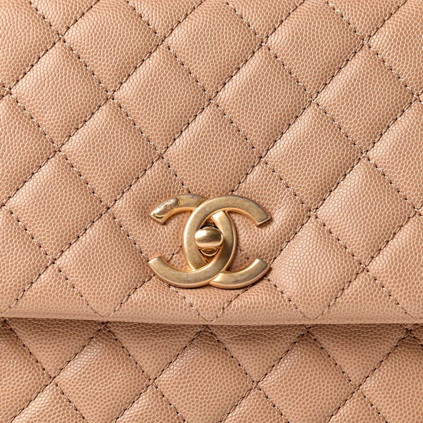 Caviar Quilted Medium Coco Handle Flap Light Beige