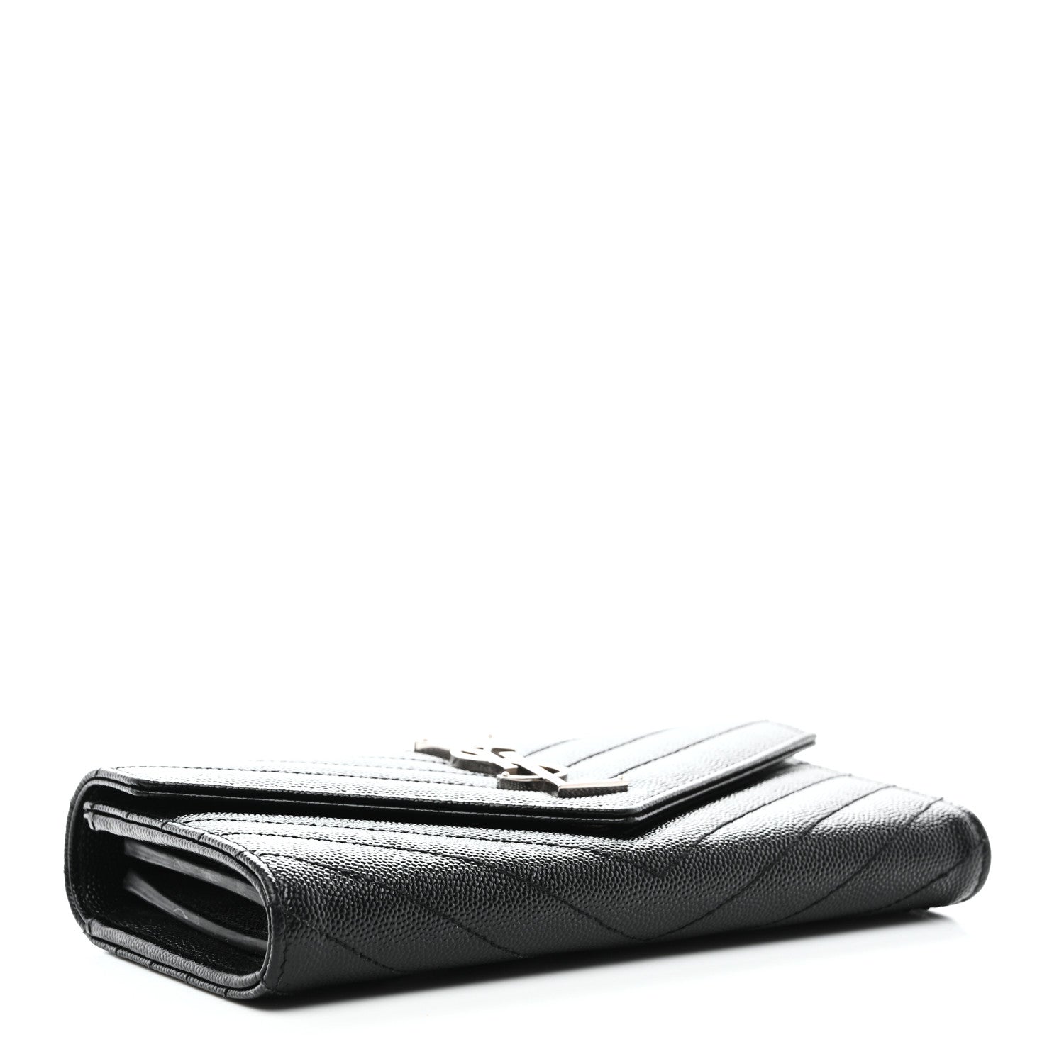 Saint Laurent Grain De Poudre Matelasse Chevron Monogram Flap Wallet Black 4 of 7