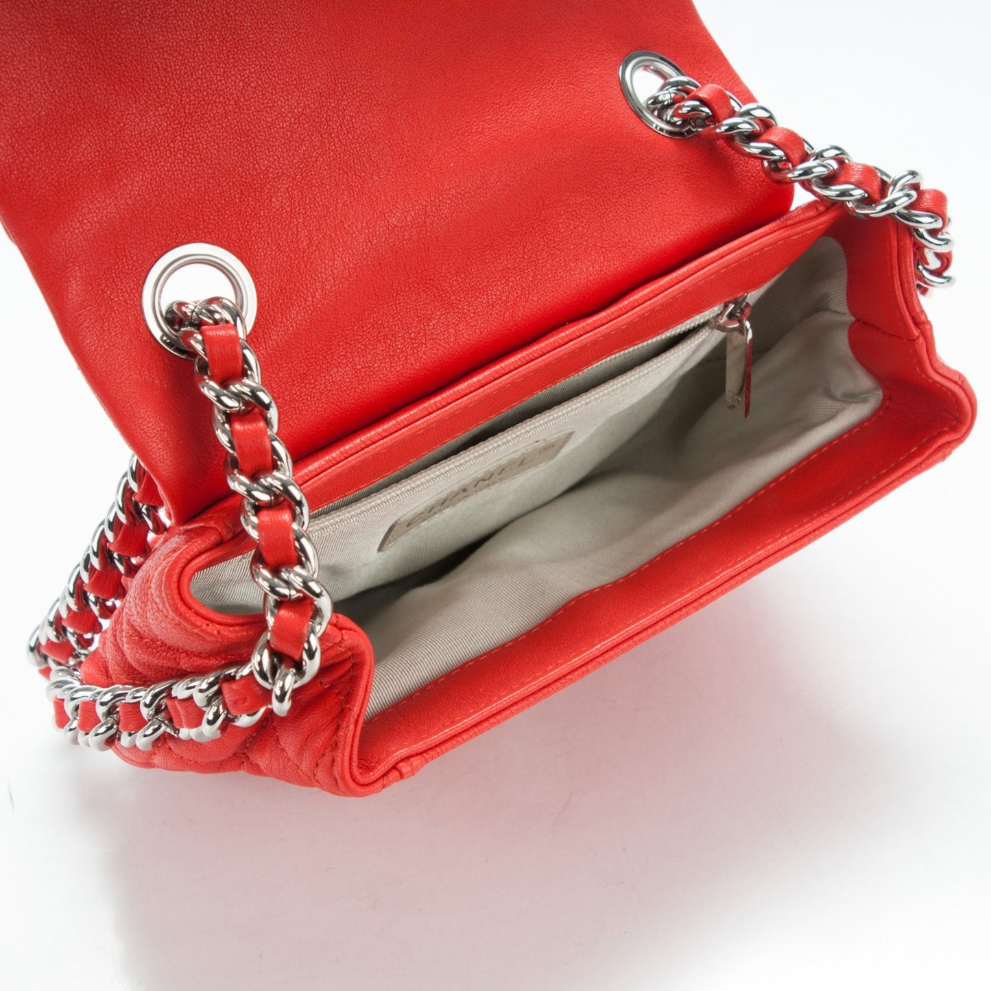 Washed Lambskin Quilted Mini Chain Around Flap Red