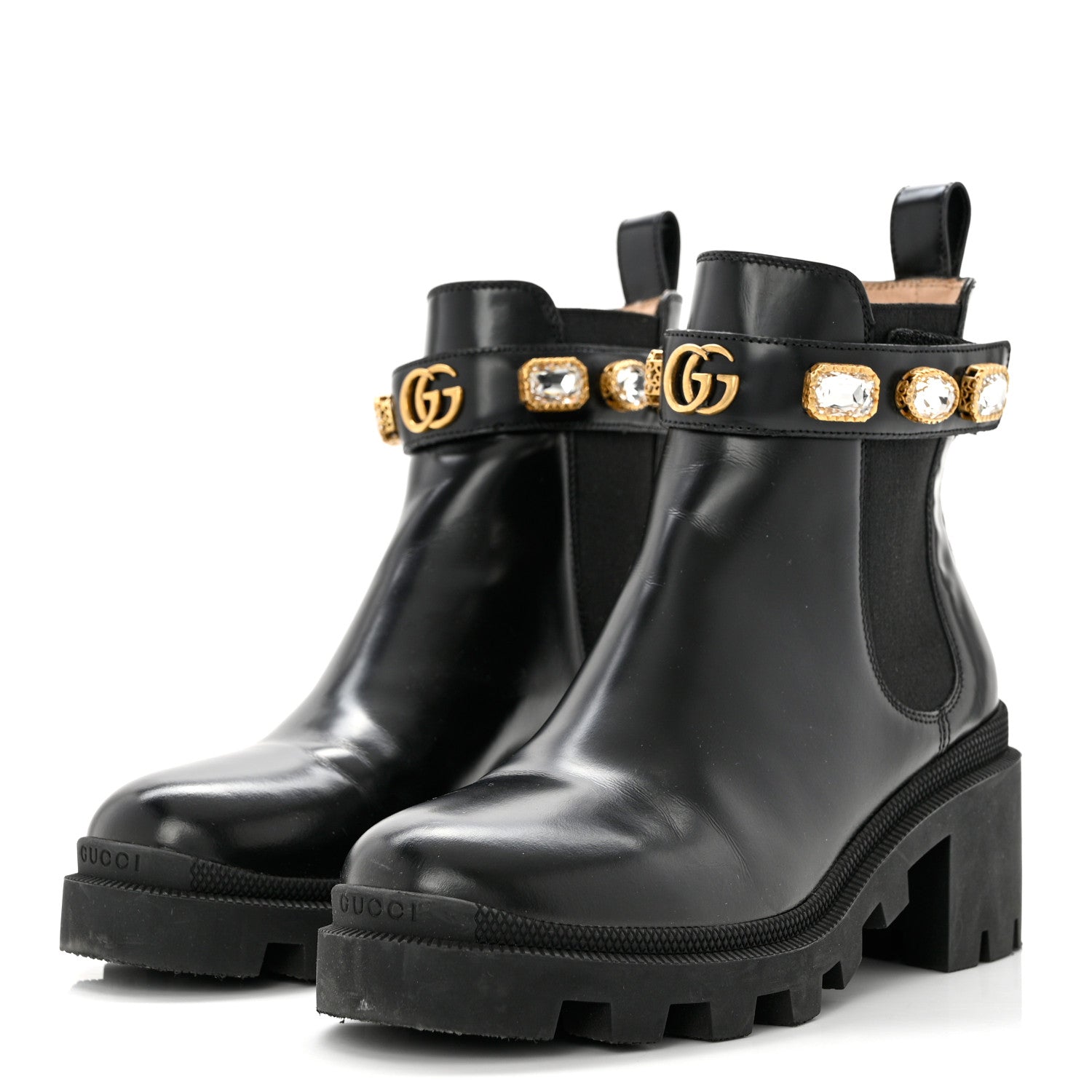 Gucci Calfskin Crystal GG Trip Chelsea Ankle Boots 37.5 Black 3 of 9