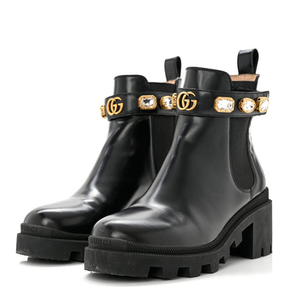 Gucci Calfskin Crystal GG Trip Chelsea Ankle Boots 37.5 Black 3 of 9