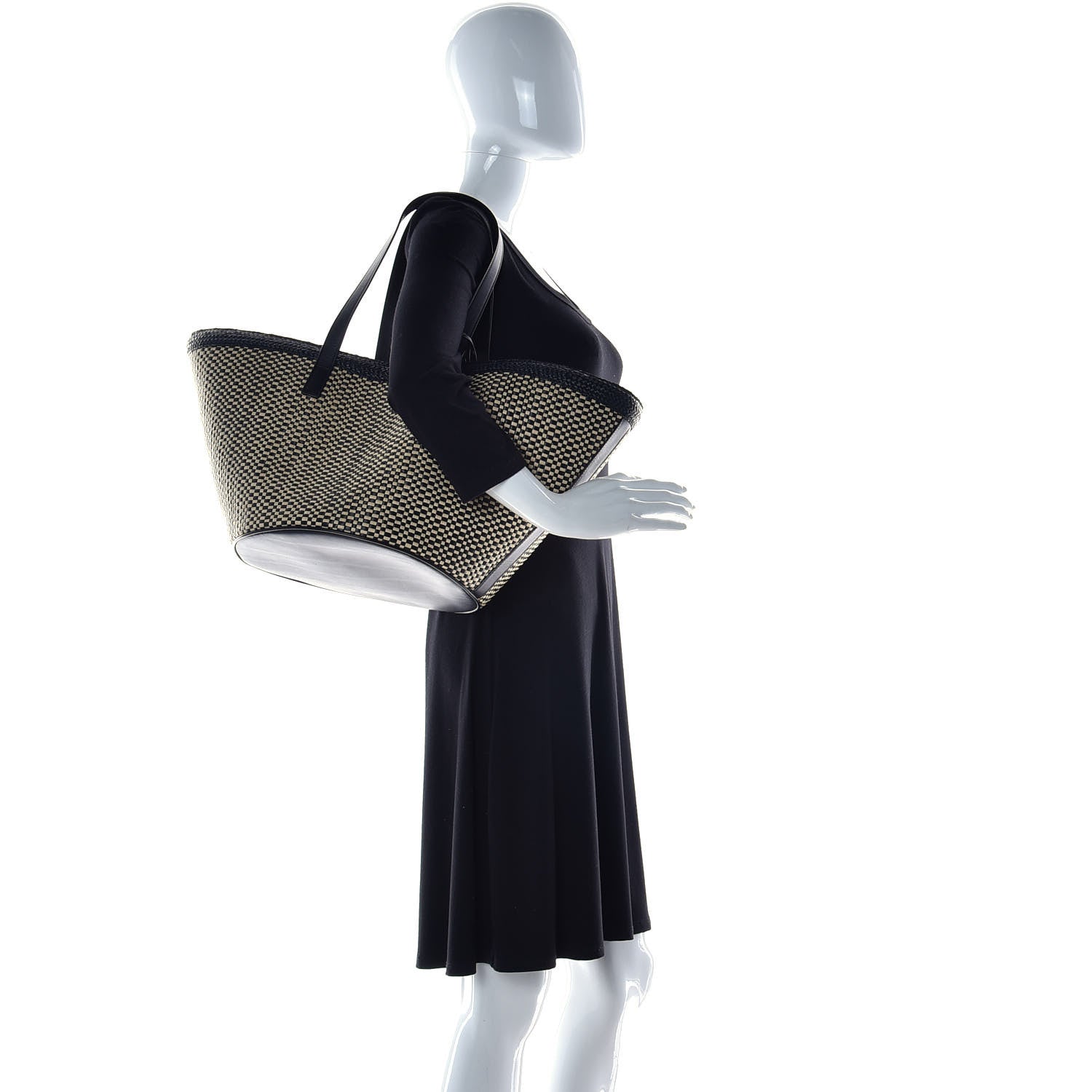 Saint Laurent Raffia Calfskin Medium Panier Tote Black Naturale 2 of 9