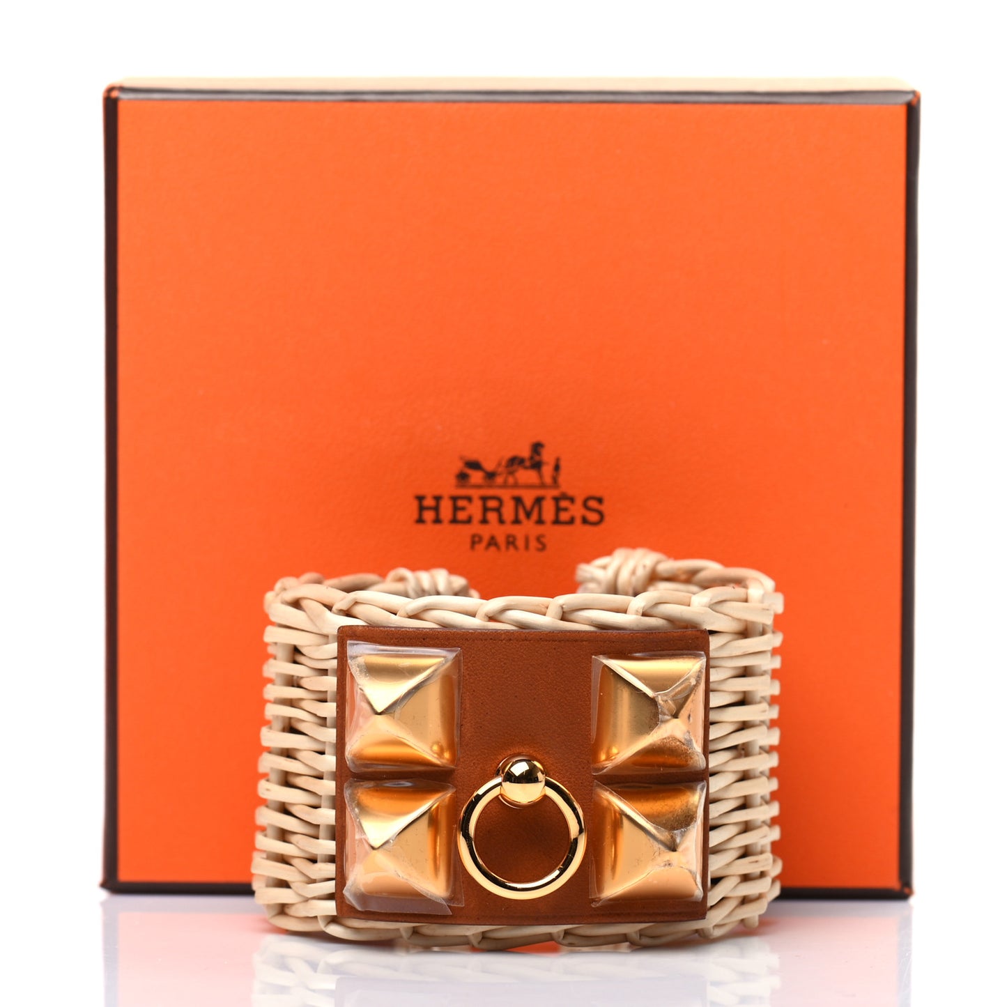 Wicker Barenia Medor Picnic Cuff Bracelet Fauve