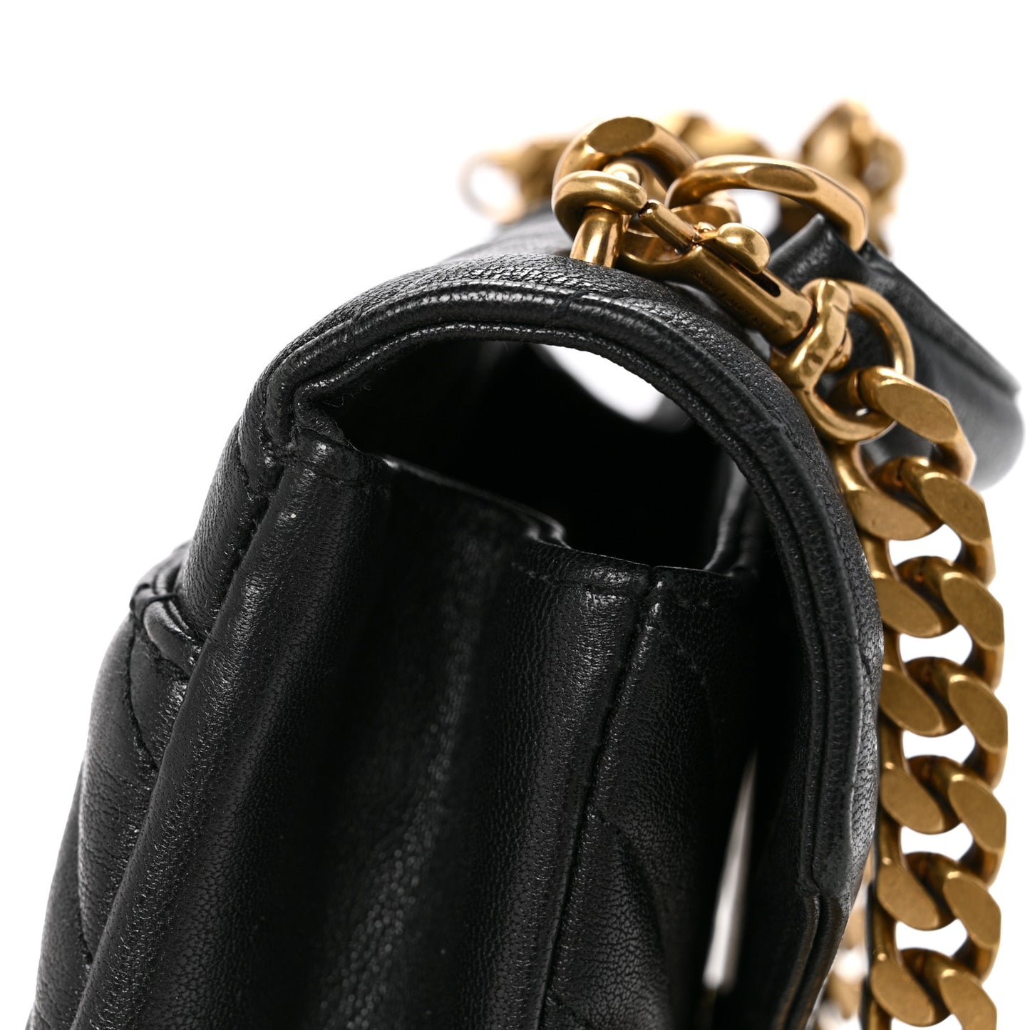 Sheepskin Matelasse Chevron Monogram Medium College Bag Black