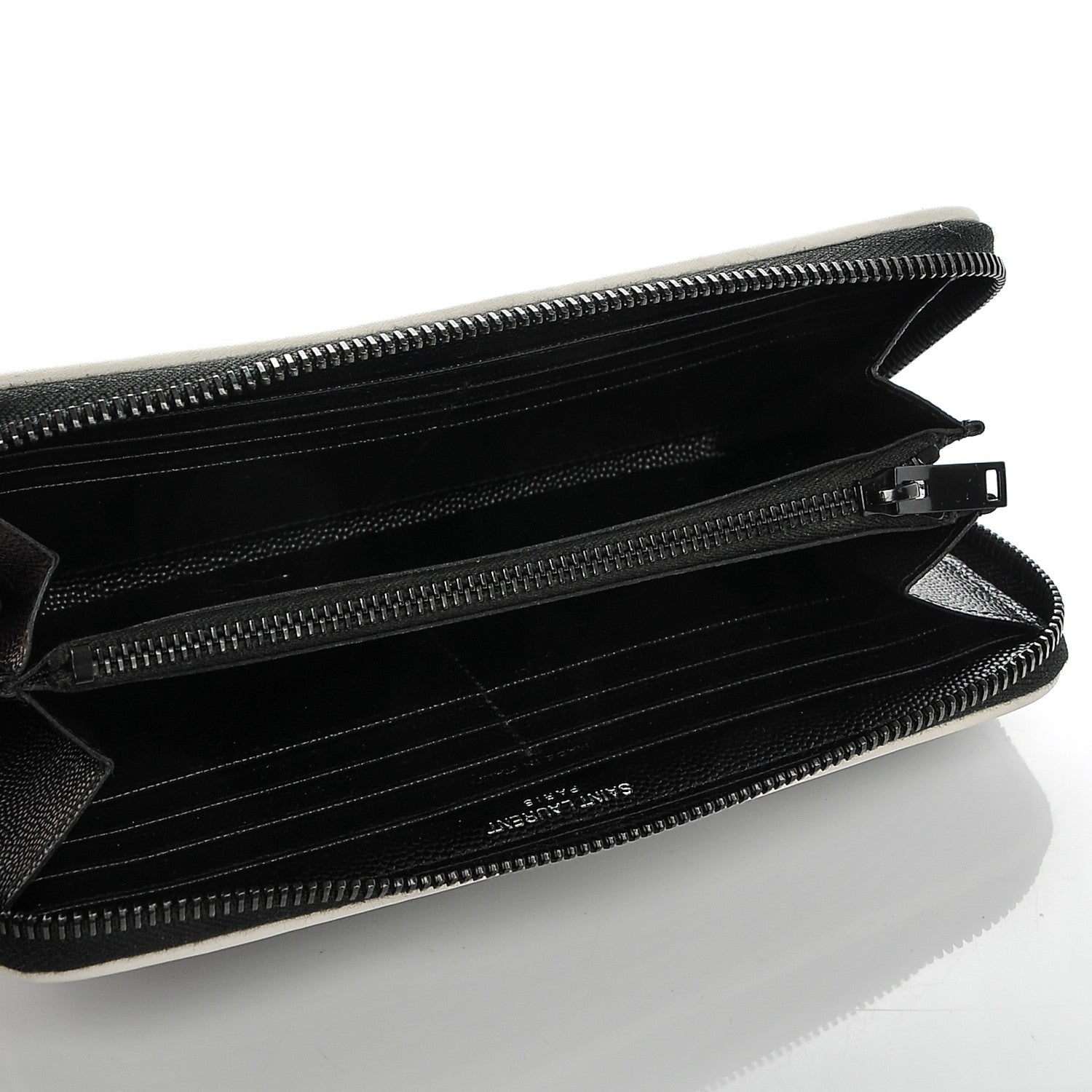 Saint Laurent Grain De Poudre Matelasse Chevron Monogram Zip Around Wallet Black Dove White 5 of 6