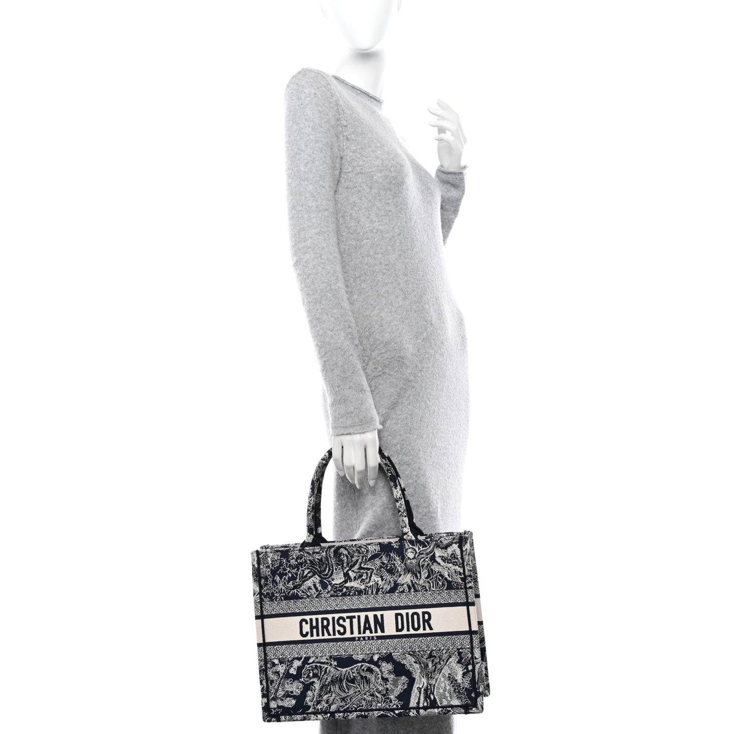 CHRISTIAN DIOR Canvas Embroidered Medium Toile De Jouy Reverse Book Tote Blue