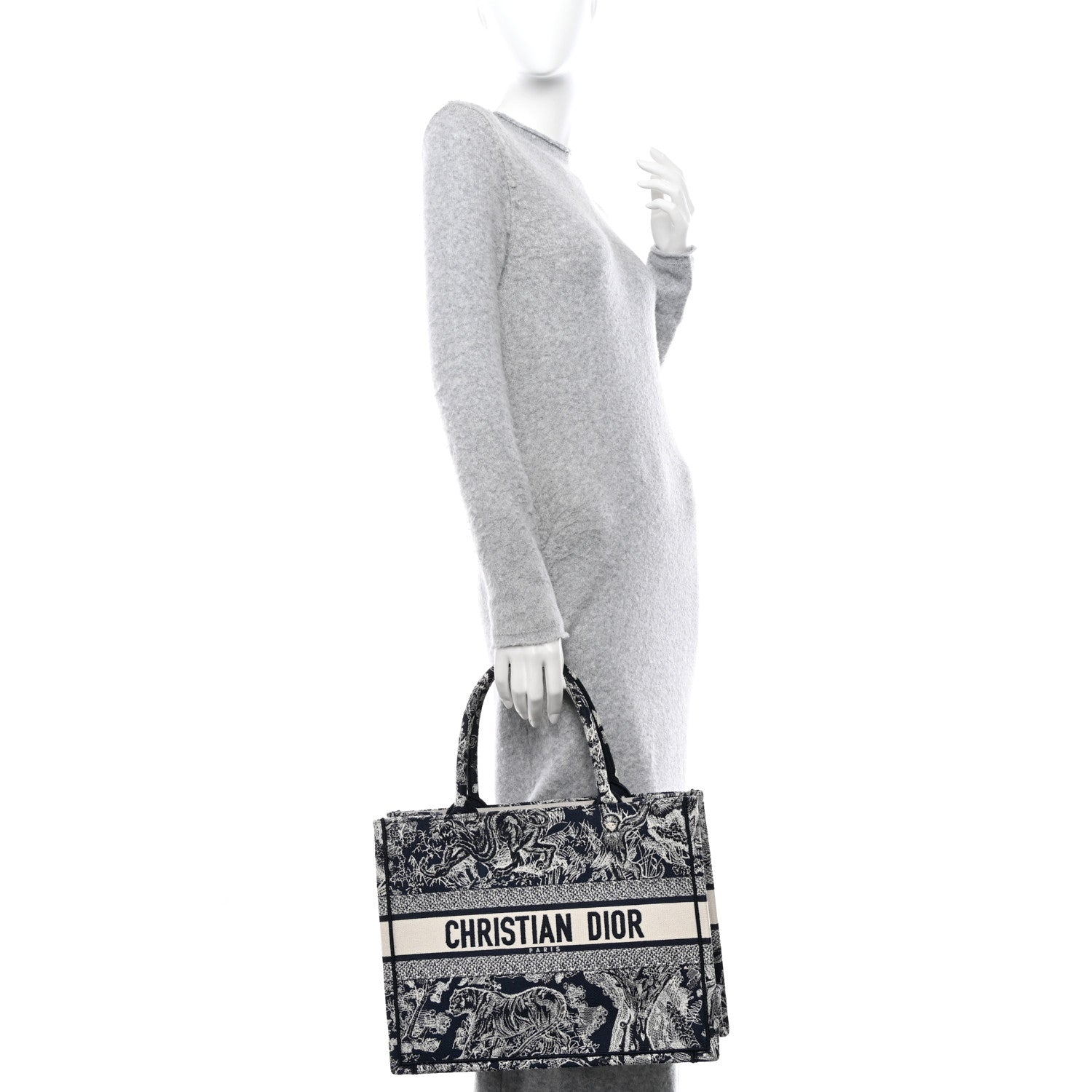 Christian Dior CHRISTIAN DIOR Canvas Embroidered Medium Toile De Jouy Reverse Book Tote Blue 2 of 10