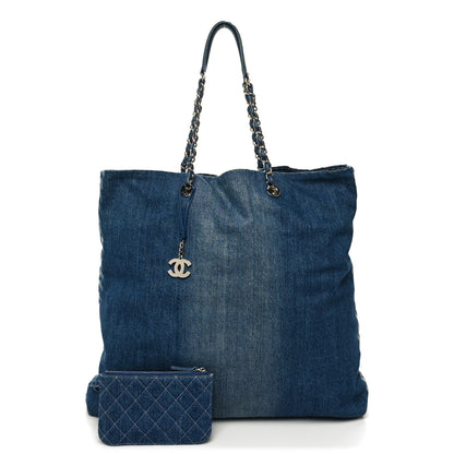 Chanel Denim Printed Shopping Bag Blue 1 of 12