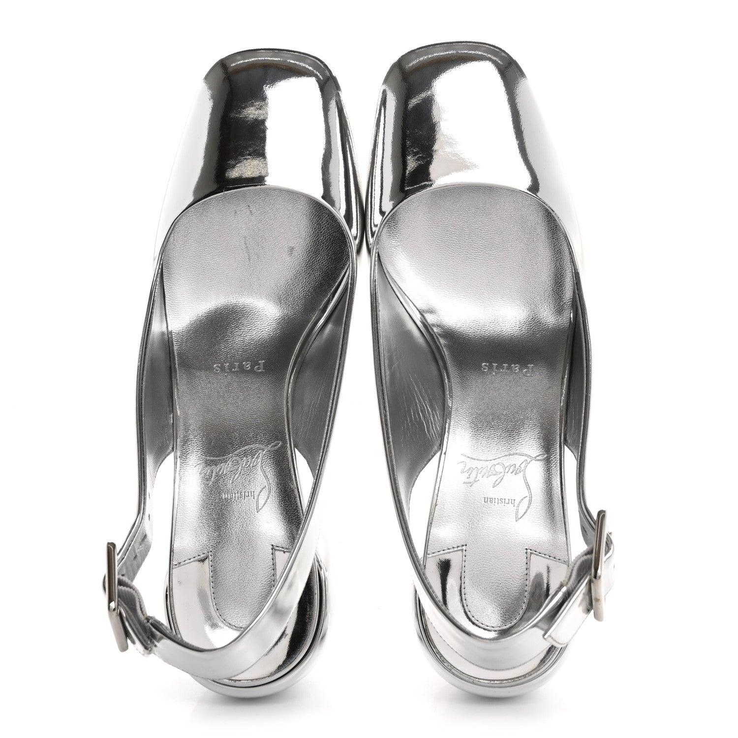 Christian Louboutin Specchio Minny Sling 70 Pump 38.5 Silver 2 of 11
