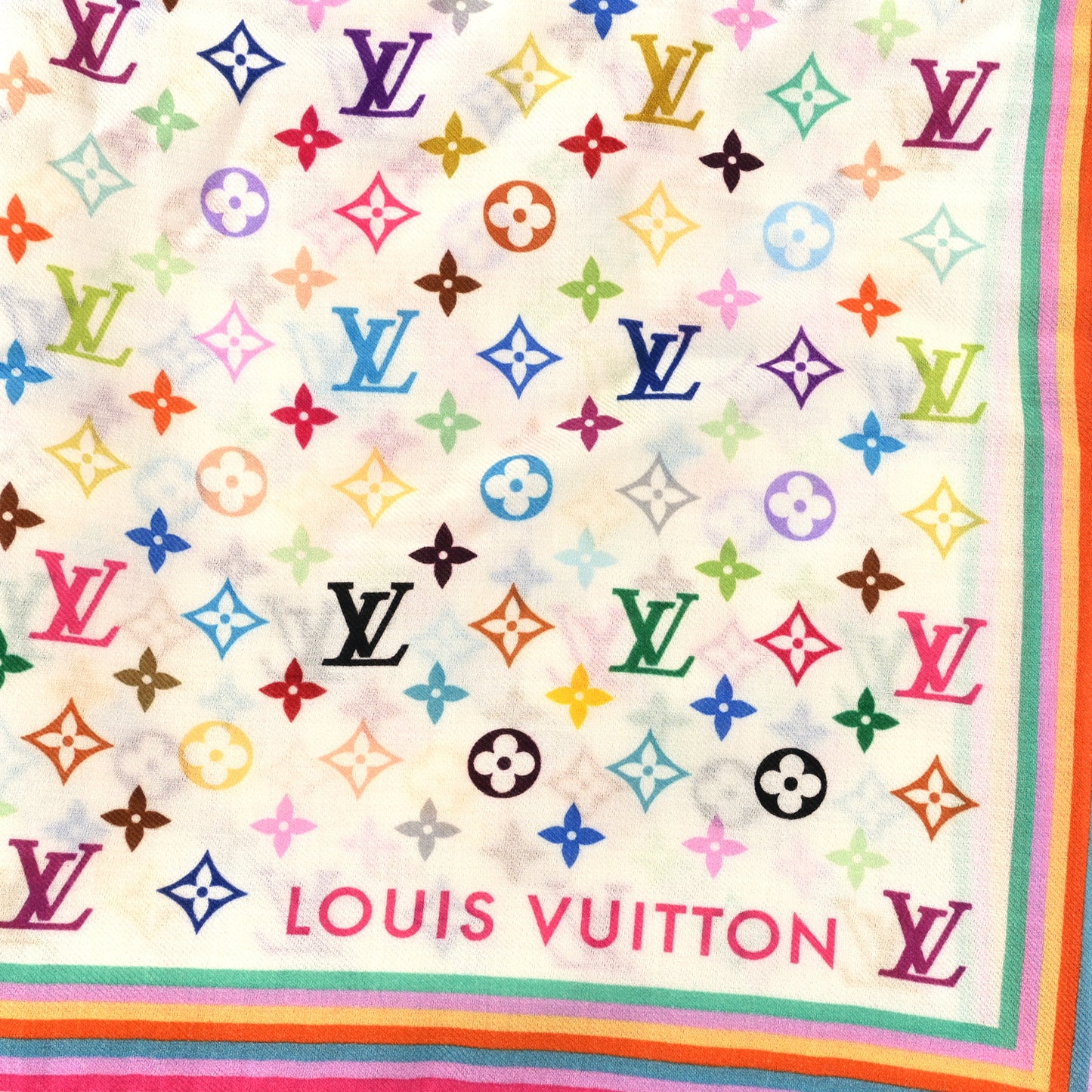 LV X TM Wool Silk Monogram Multicolor Shawl White
