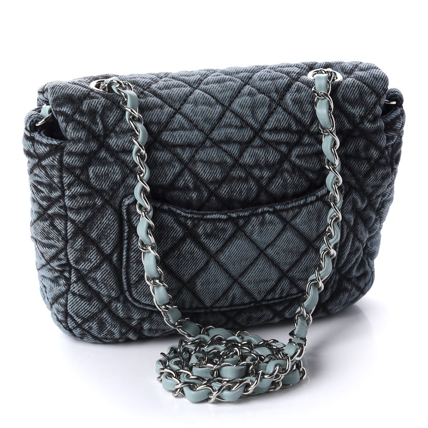 Washed Denim Quilted Small Denimpression Flap Blue Black