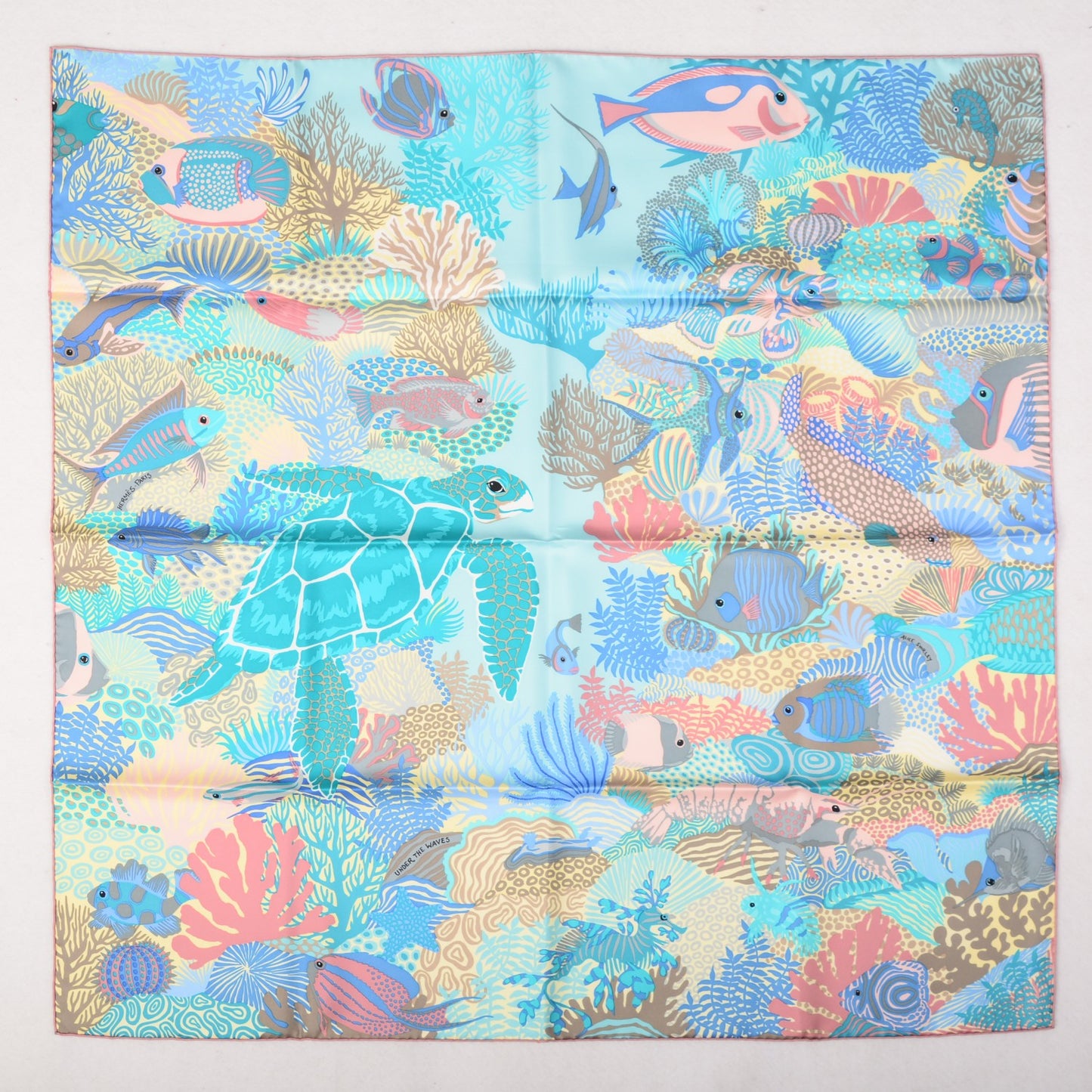 Silk Under The Waves Scarf 90 Aqua Rose Pale Turquoise