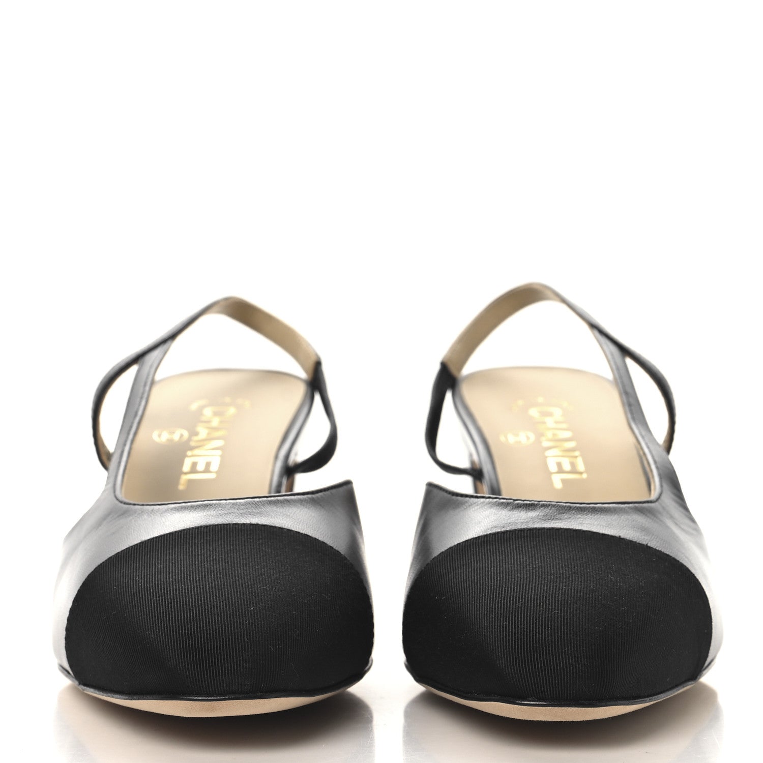 Chanel Goatskin Grosgrain Cap Toe CC Slingback Pumps 40 Black 3 of 10