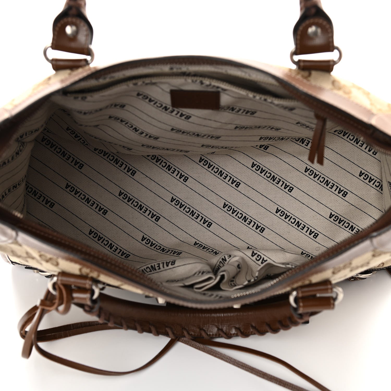 Balenciaga X GUCCI GG Monogram Azalea Calfskin Neo Classic Silver Hardware Medium City Beige Ebony Brown Sugar 5 of 10