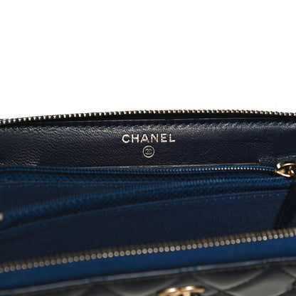 Chanel Lambskin Quilted Small Lucky Charms Zip Around Wallet Navy 6 of 12