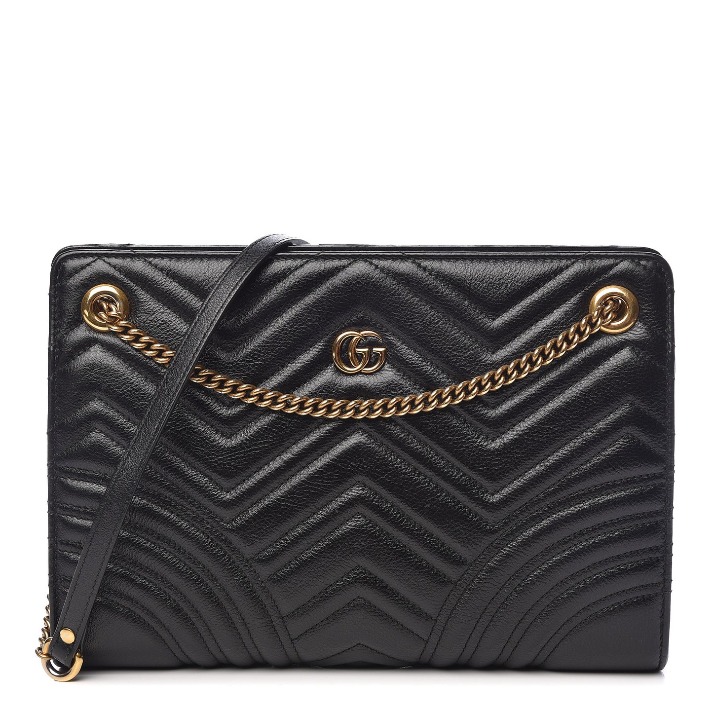 Azalea Calfskin Matelasse Heart Medium GG Marmont Slim Shoulder Bag Black