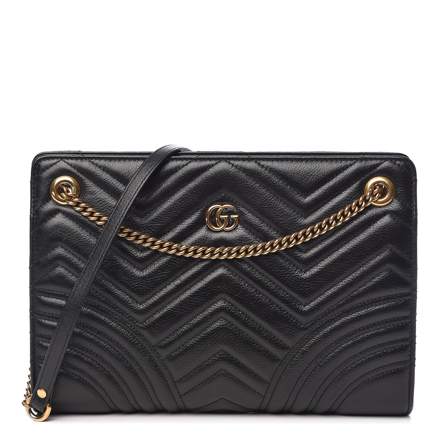 Gucci Azalea Calfskin Matelasse Heart Medium GG Marmont Slim Shoulder Bag Black 1 of 10