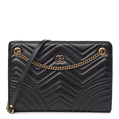 Gucci Azalea Calfskin Matelasse Heart Medium GG Marmont Slim Shoulder Bag Black 1 of 10