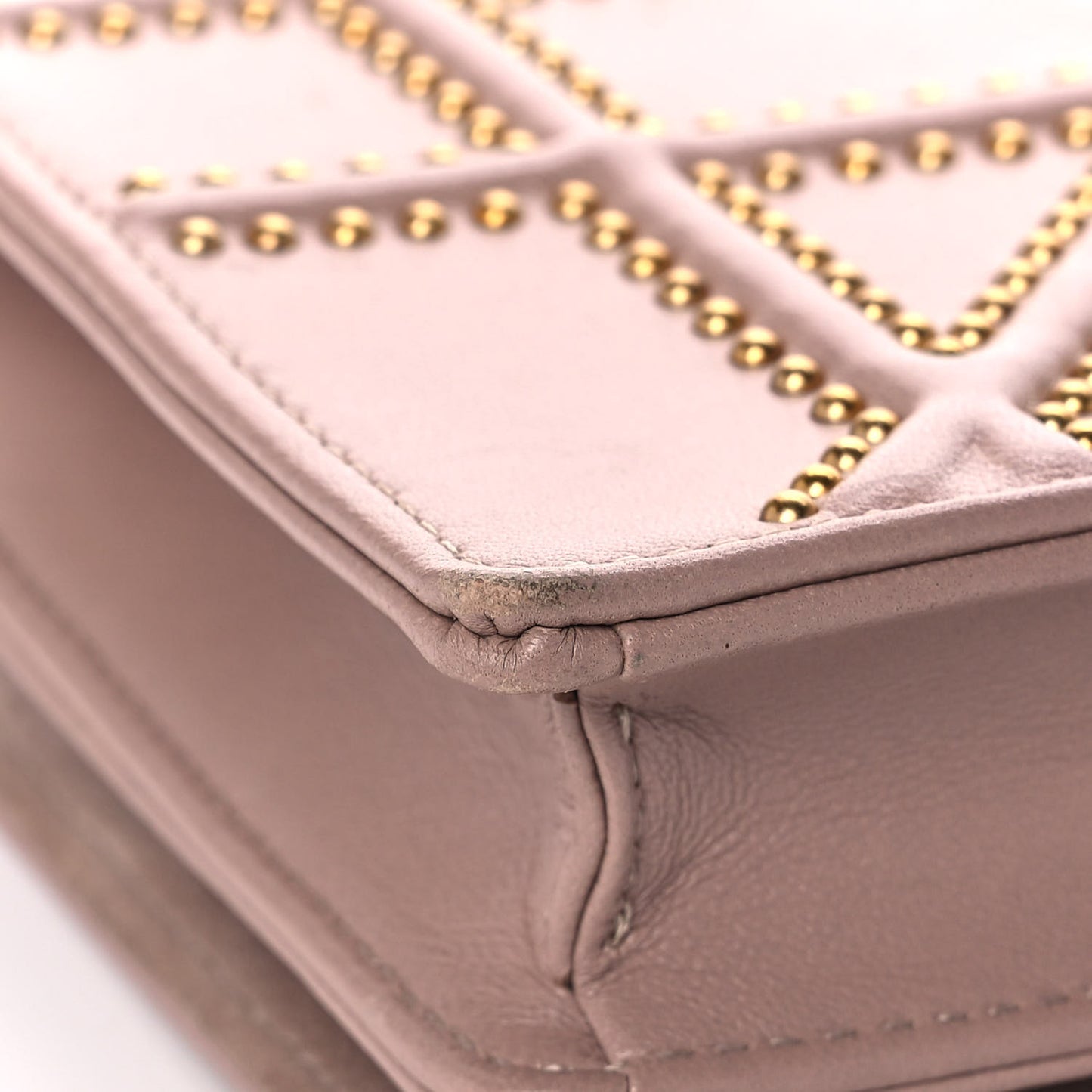 Calfskin Studded Diorama Wallet on Chain Pouch Nude