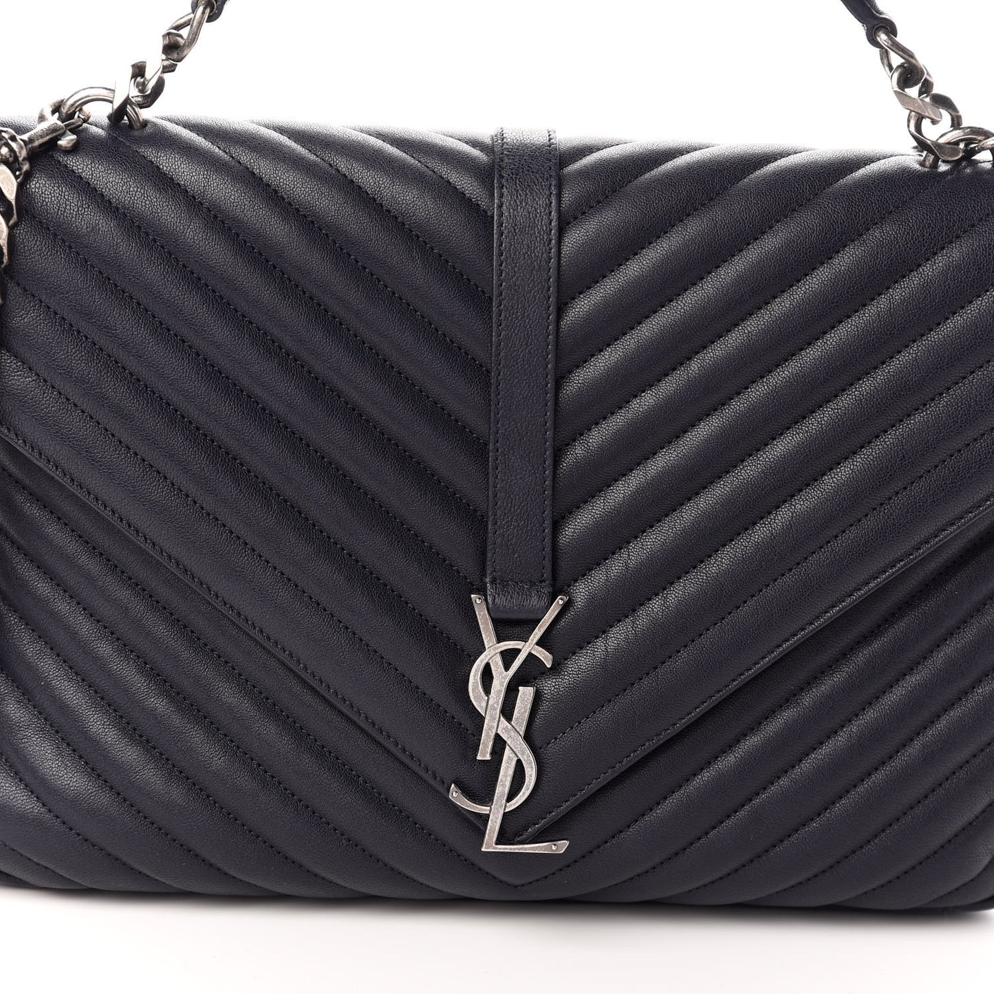 Sheepskin Matelasse Chevron Monogram Large College Bag Deep Marine